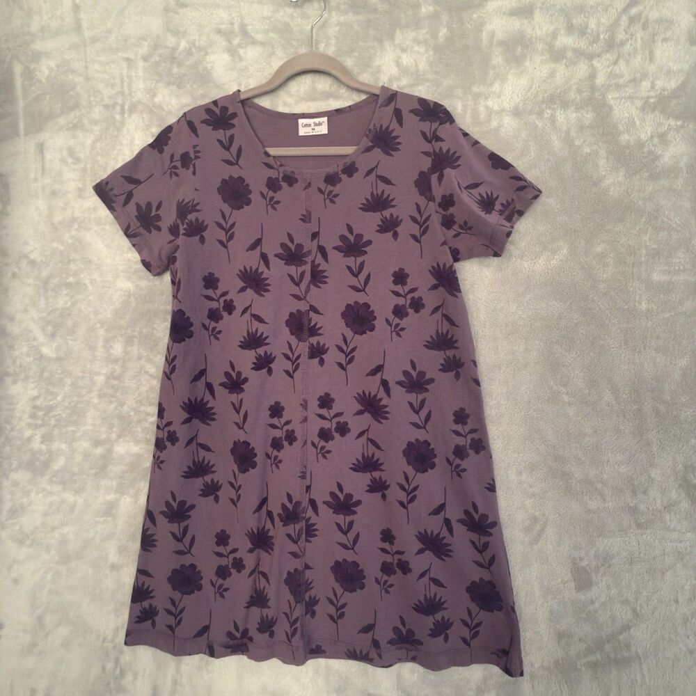 Cotton Studio Floral Dress Womens Medium Purple Made in USA Cottagecore
